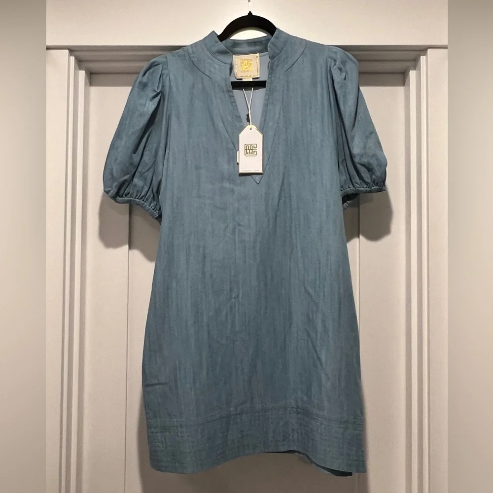 Emily McCarthy Denim woman’s dress Large NEW Blue Puff Sleeve Dress - Picture 3 of 11